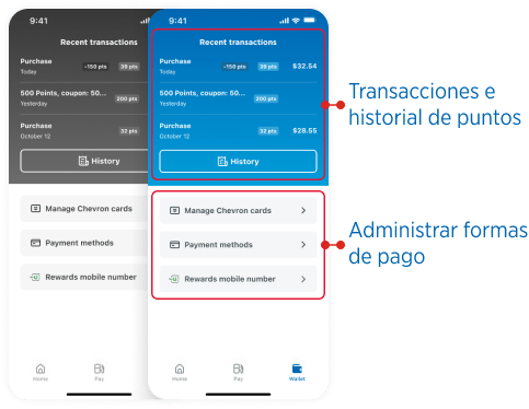 Transacciones e historial de puntos